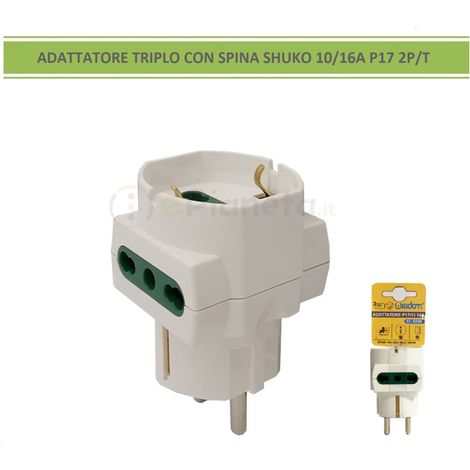Adattatore spina 10A 2P / T con 2 prese bipasso P17/11 10/16A P40 2P/T bianco (1/5)