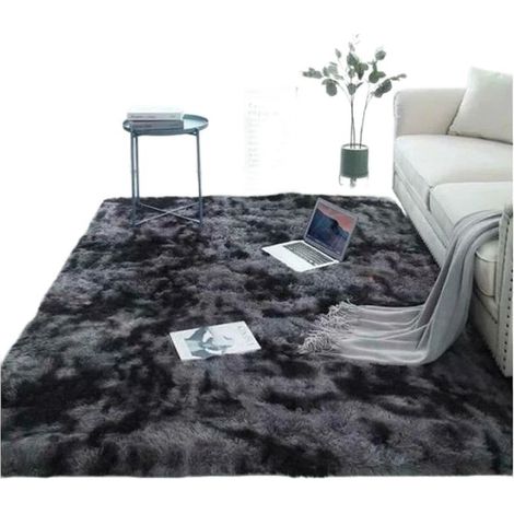 Tapis de salon shaggy, gris foncé, 160 x 230 cm, poils longs et doux. (1/4)
