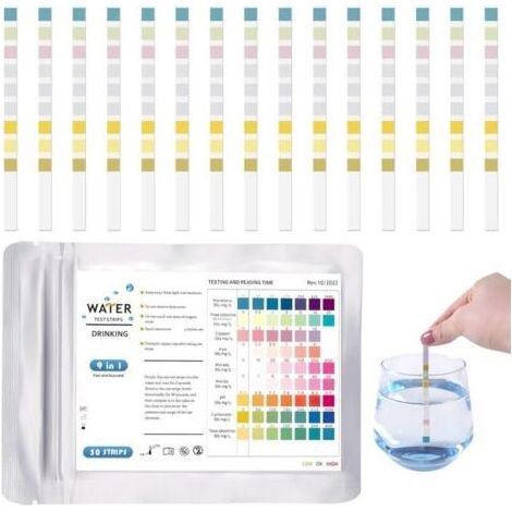 50Pcs 9 En 1 Test Eau Potable, Bandelettes de Test pH pour Eau de Piscine et Spa, Bandelette Testeur Dureté de L'eau pour Aquarium, Pool Teststreifen pour Analyse pH Nitrites Chlore Dureté Pisci (1/4)