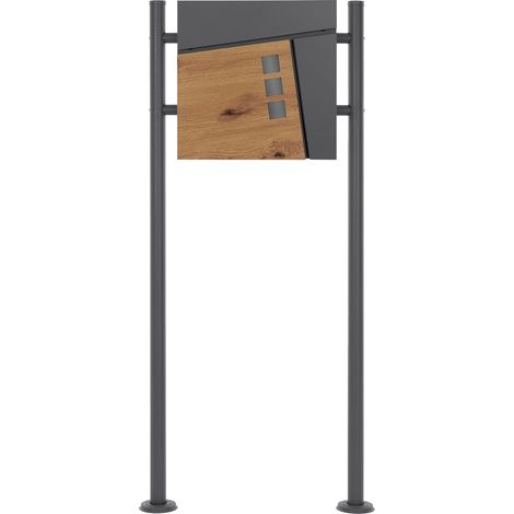 ECD-Germany Cassetta Postale da Esterno 37 x 36,5 x 11 cm in Acciaio Antracite/Aspetto Legno Buca delle Lettere con Scomparto per Giornali Riviste Design Moderno con 2 Chiavi e Supporto Stand da Terra
