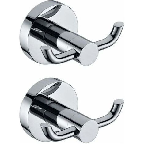 Lot de 2 patères murales modernes en chrome poli en laiton massif double porte-serviettes porte salle de bain toilette chapeau vêtements mur porte cintre (1/4)