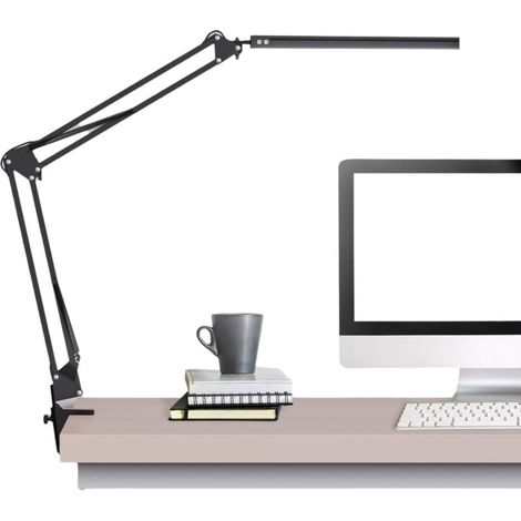 Lampe de bureau LED à pince, bras articulé, 3 modes couleur, réglable pour lecture et études (1/4)