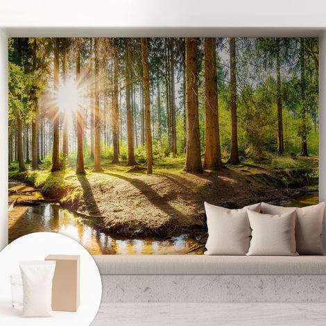 Tapete Vliestapete mit Kleber für Wohnzimmer Schlafzimmer Küche - Wanddekoration Waldidylle 208x146 cm (1/5)