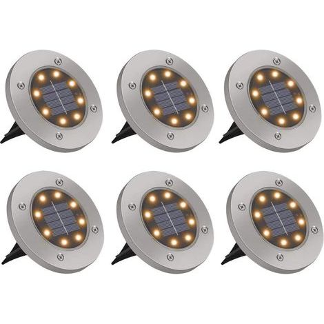 Lumière Solaire Extérieure 6 Pack 8 LED Lampe Solaire Sol étanche IP65 Spot Solaire Extérieur Acier Inoxydable Lampe Solaire Jardin Lumière Blanche Chaude pour Cour Chemin Terrasse Pelouse- (1/5)