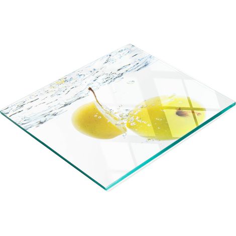 Tablero decorativo multifuncional de vidrio templado con dise帽o de manzana y agua, 60x52 cm.