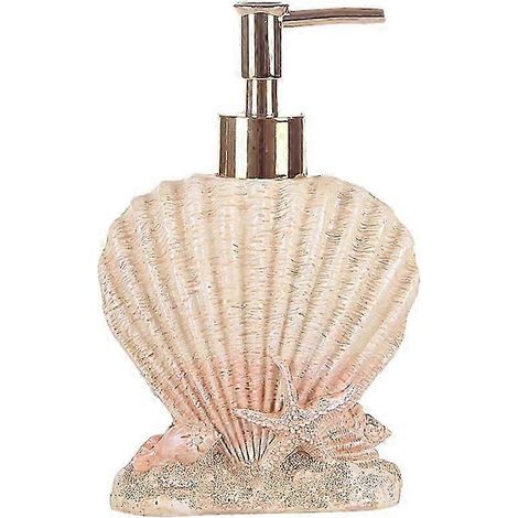 Distributeur de lotion coquillage rose, pompe à savon en résine compatible, décoration de salle de bain style bord de mer (1/4)