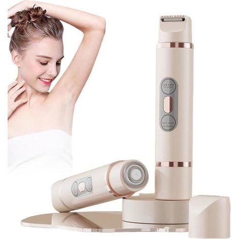Tondeuse bikini pour femme, rasoir électrique 2 en 1, rechargeable, double tête, étanchéité IPX7, humide et sec (beige) (1/4)