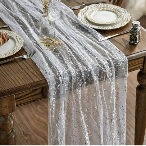 Tira de mesa transparente con lámina brillante，75 x 300 cm，Decoración para fiestas，celebraciones y cumpleaños (interiores) (1/5)