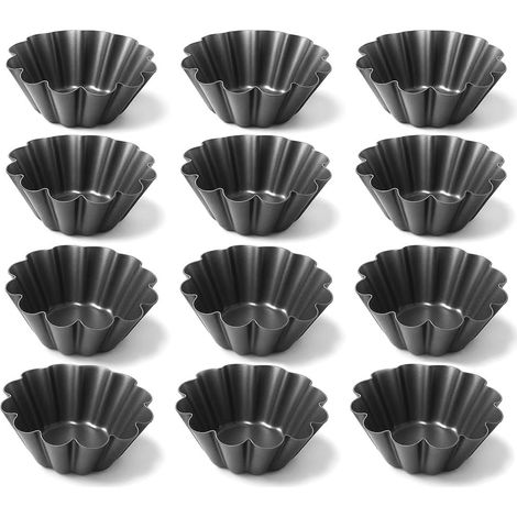 Lot de 12 Moule à Flan, Acier au Carbone, Diamètre 10 cm, Moule à Tartelette, Pour Four Maison (1/5)