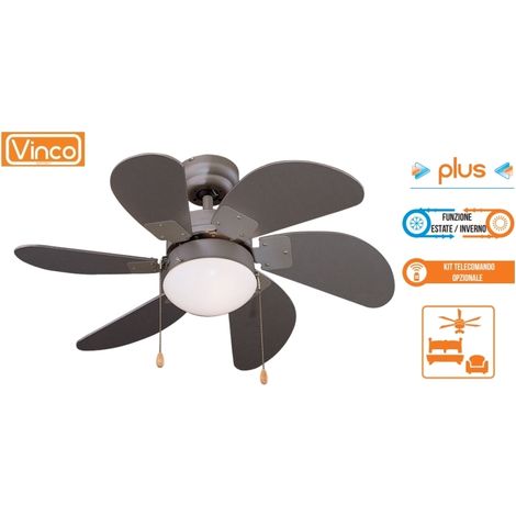 Agitatore/Ventilatore da soffitto con 6 pale in legno finitura Silver 1 lampada Vinco - 70914