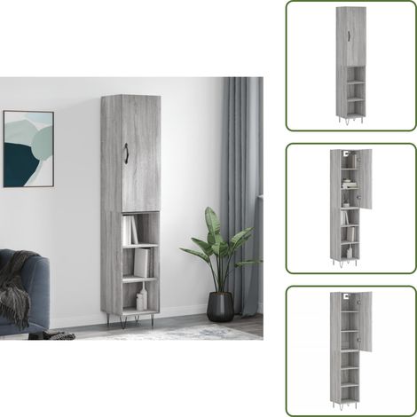 The Living Store Highboard Grau Sonoma 34,5x34x180 cm Holzwerkstoff - Holzwerkstoff (1/5)