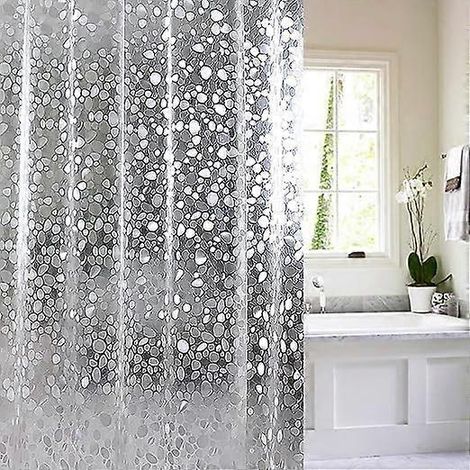 Rideau de douche imperméable 180 x 200 cm en EVA, compatible avec douche et baignoire, avec 12 anneaux. (1/5)