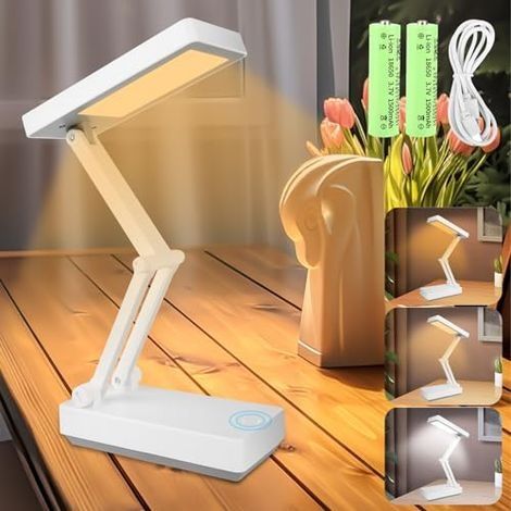 Lampe de Bureau sans Fil, 3000mAh Lampe de Chevet Tactile LED Lampe Portable Pliable avec 3 Luminosité Lampe Chevet Rechargeable pour Chambre à Coucher Lecture Apprentissage Bureau (1/5)
