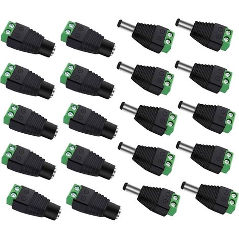 Connecteurs DC 5.5x2.1mm 12V Mâle Femelle - Fiche Adaptateur d'alimentation à Vis pour Caméra Bande LED Ruban Alimentation Électrique (1/5)