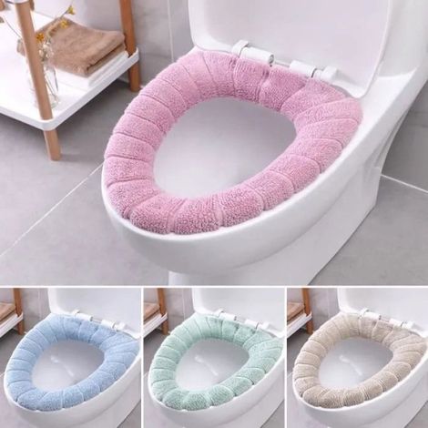 4 Pcs Housse de Cuvette en Peluche Chaude Fond Etanche Couverture Siège de Toilettes Luxe Abattant WC Coussin coloré Universel (1/4)