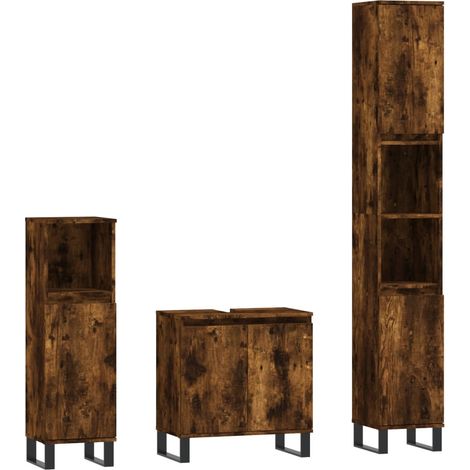 Maison Exclusive - 3-tlg. Badmöbel-Set Räuchereiche Holzwerkstoff