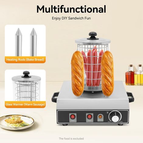 220V saucisse machine d'isolation + machine de chauffage de pain, réchauffeur de hot - dog en acier inoxydable, la température peut être ajustée pour la maison, restaurant, café, boulangerie (1/5)