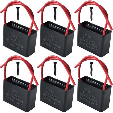 Lot de 6 Condensateurs CBB61 450V 3,5 µF AC 50/60 Hz Climatiseur Ventilateur Moteur Condensateur de Marche Démarrage pour Ventilateur de Plafond, Hotte (1/5)