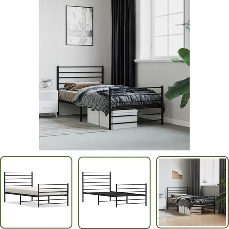 The Living Store Cadre de lit métal sans matelas avec pied de lit noir 90x200 cm - Cadre De Lit - Lit Double - Lit Metal - Literie - Meuble Chambre (1/5)