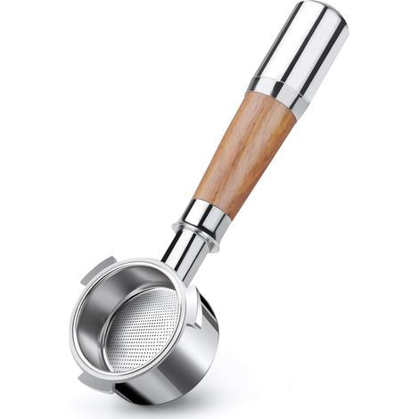 Bodenloser Filterhalter 54 mm – Edelstahl 304 – Walnussholzgriff – 3 Halterungen – Für Espressomaschinen – 1 Stück (1/5)