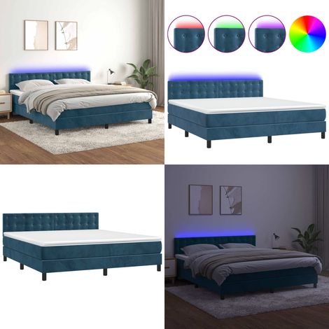 Sommier à lattes de lit matelas et LED Bleu foncé 180x200 cm - Lit Plateforme - Lit Design - Lit Velours - Lit Avec Led - Lit Double - Home & Living (1/5)