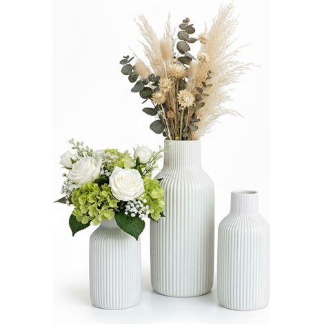 Keramikvasen-Set, 3 Größen - Strukturiertes, minimalistisches Design (1/5)