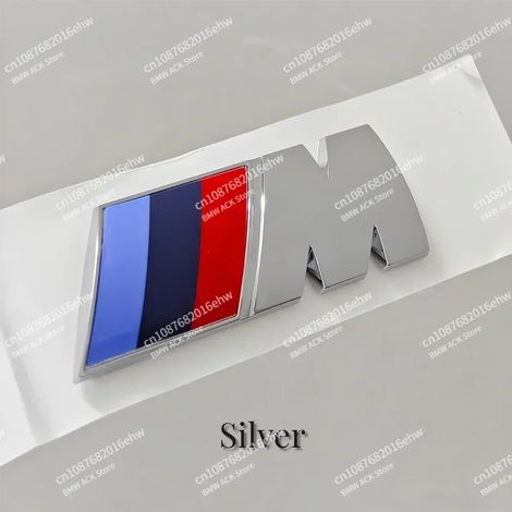 (Argent, 7,3 x 2,7 cm, 1 pièce) - Logo M 3D en ABS, autocollant décoratif pour carrosserie latérale et coffre arrière, accessoire de personnalisation compatible avec tous les modèles BMW M Power X1, X (1/5)