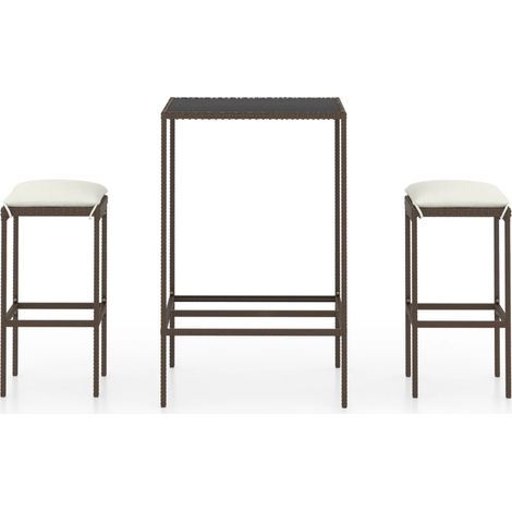 Meuble de bar de jardin 3 pcs et coussins Résine tressée Marron 3 (1/5)