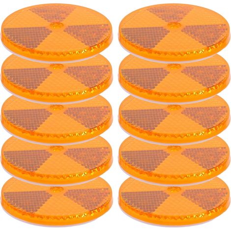 10 Pièces Lot de 10 Réflecteurs Routiers Ronds Jaunes, 6 Cm, Plastique Solide, Haute Visibilité pour Motos, Remorques et Portails, Signalisation de Sécurité Nocturne, Résistants (1/5)