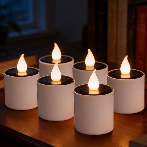 6 Pièces Bougies Solaires Exterieures Jardin, Bougies à LED Solaire, LED Bougies Chauffe-Plats pour Jardin, Terrasse, Balcon, Patio Décoration, Sans Flamme Étanches (1/5)