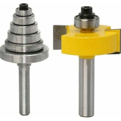 Pair Fraise à feuillure à tige de 8 mm avec 6 roulements pour plusieurs profondeurs 28,6 mm 22,2 mm 19,05 mm 15,9 mm 12,7 mm 9,52 mm Outil de menuiserie (1/4)