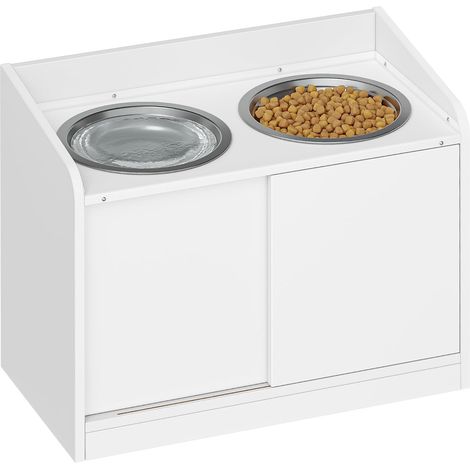 Ciotola rialzata con porta scorrevole, 2 ciotole in acciaio inox da 2 litri, altezza 46 cm, stazione di alimentazione per cani di taglia medio-grande, bianco opaco (1/5)