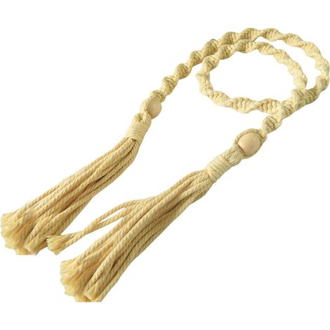 Juego de 4 alzapaños de algodón con borlas para cortinas, ideales para la decoración rústica de dormitorios y como accesorios para ventanas. (1/4)