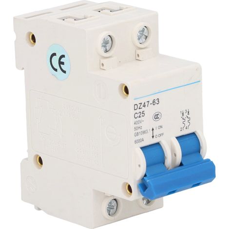 Disjoncteur Modulaire 2P 25A 400V Rail DIN Protection Basse Tension DZ47-63 C25 (1/5)