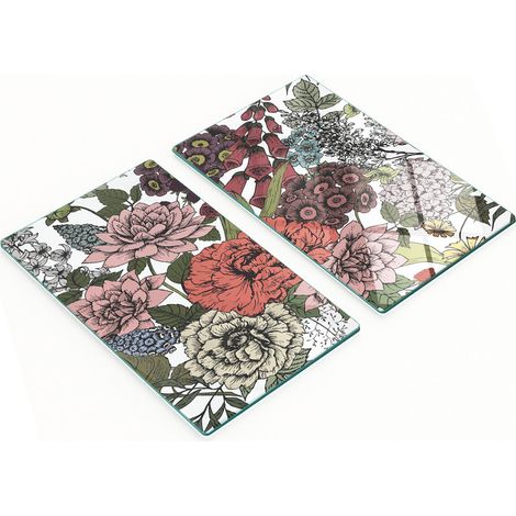 Tablas de servir de cristal para cocina con estampado floral vintage, 2 x 30 x 52 cm.