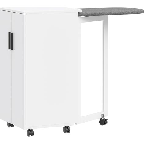 GagaArmoire a repasser pliable 2 en 1 avec roulettes et etagere reglable Blanc (1/5)