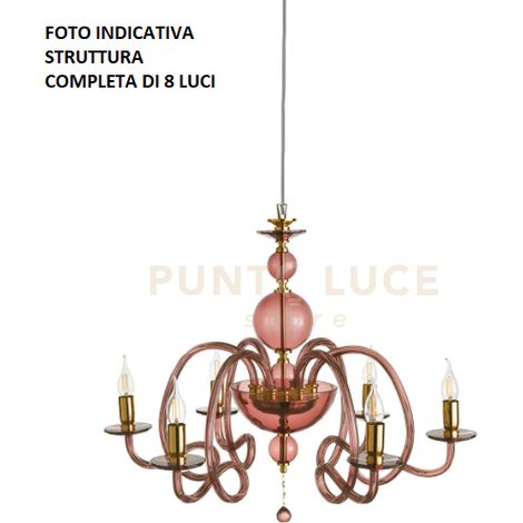 LAMPADARIO VIVALDI 8 LUCI BORGOGNA ORO ATTACCO E14 D.88CM