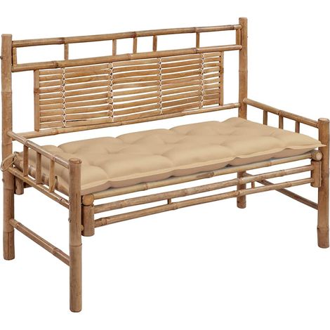 vidaXL Banco de jardín con cojín bambú 120 cm (1/5)