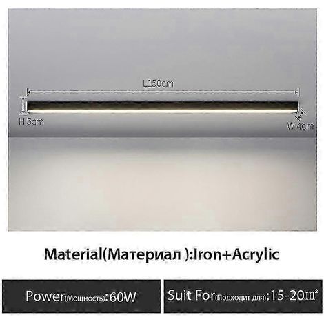 Lampe linéaire minimaliste à montage en surface, longue bande LED, pour balcon, couloir, vestiaire, salon, salle à manger, plafonnier, noir (L150cm, lumière chaude noire 3000K) (1/5)