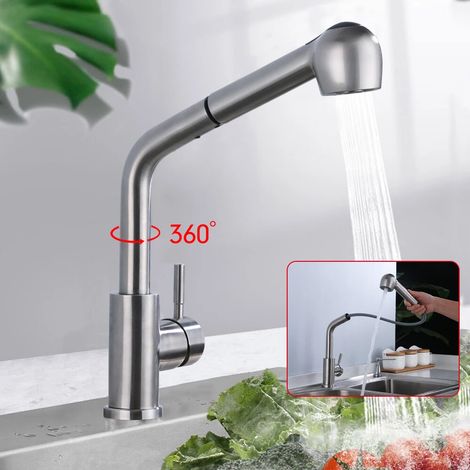 360° Drehbar Edelstahl Ausziehbar Spültischarmatur Küchen Wasserhahn Amatur Spültisch Küchenarmaturen (1/5)