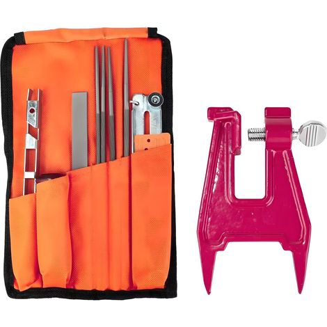 Kit de Affûtage pour Chaîne de Tronçonneuse avec 3 Tailles de Lime Rondes (4,0 mm, 4,8 mm, 5,6 mm), Lime Plate, Poignée, Étau et Guide de Finition - AUTRES (1/4)