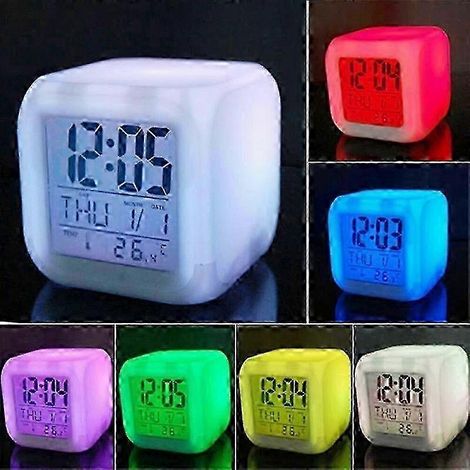 Réveil veilleuse coloré avec affichage de la température et LED à 7 couleurs changeantes (1/3)