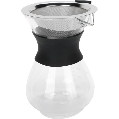 Wiederverwendbare 400-ml-Glaskaffeekanne mit Edelstahlfilter, manuelle Kaffeemaschine, Brühset. (1/5)