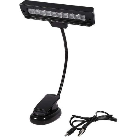 Portable LED Lampe de Lecture, 10 LED Lumière Clip avec Support AC 110V  220V pour Lecteur, Bureau, Travail, Livre(câble USB Inclus)(Noir) (1/5)