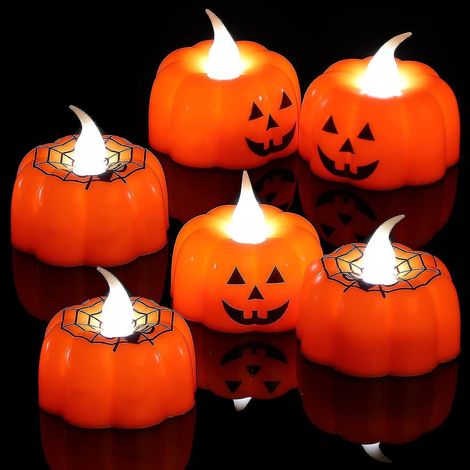 Bougies chauffe-plat citrouille sans flamme - Décoration de bougies d'Halloween vacillantes (1/5)