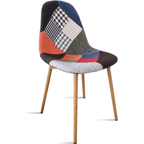 Designetsamaison – Chaise scandinave tissu patchwork – Largeur 46 cm – Profondeur 50 cm – Hauteur 84 cm – Assise 44 cm – Pieds en métal (1/5)