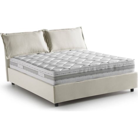 Talamo Italia - Letto alla francese Arden, Letto contenitore in tessuto, Apertura frontale, con materasso Cm 140x190 incluso, 100% Made in Italy, Beige