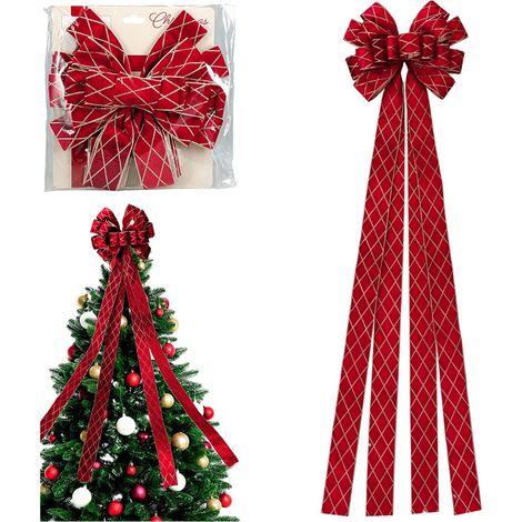 Lazo navideño grande y decorativo para la punta del árbol de Navidad. (1/5)