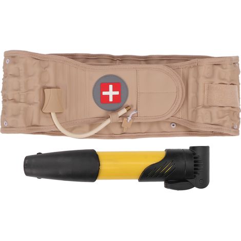Ceinture de décompression lombaire gonflable, soutien dorsal beige avec pompe pour soulager la douleur. (1/5)