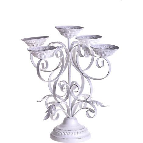 Candeliere Lavorato Composto da 5 Bracci Altezza 32,5 cm Bianco (1/4)
